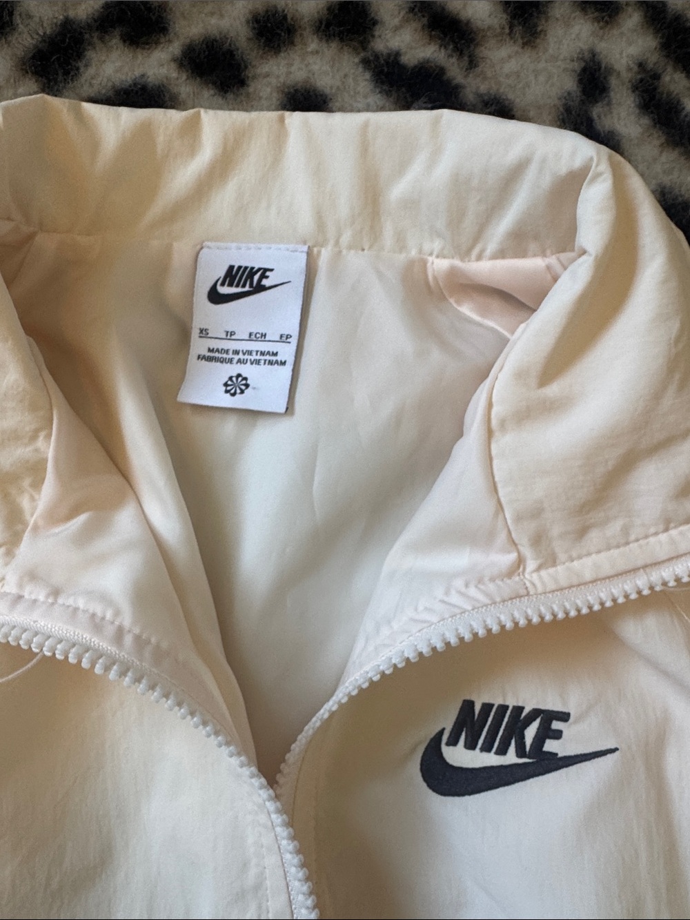 Nike Cream Cropped Bomber Jacket with Black Piping - Picture 2 of 6